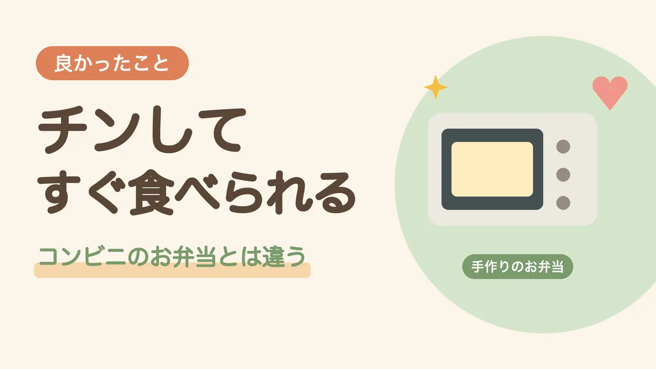 電子レンジで温めてすぐ食べられるのが良かった点。電子レンジとハートのイラスト